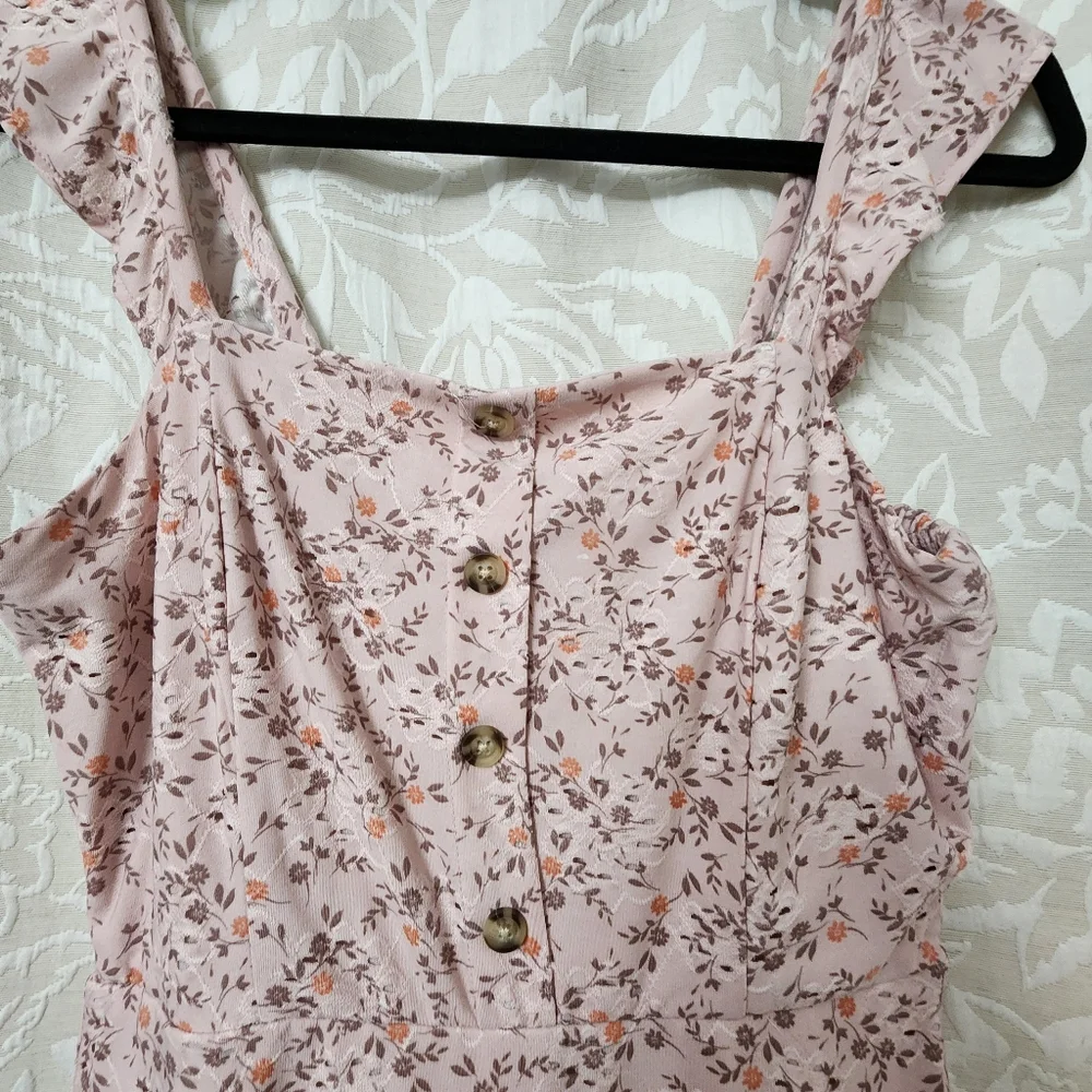 As U Wish Light Pink Floral Dress with Button Accents - Picture 2 of 5